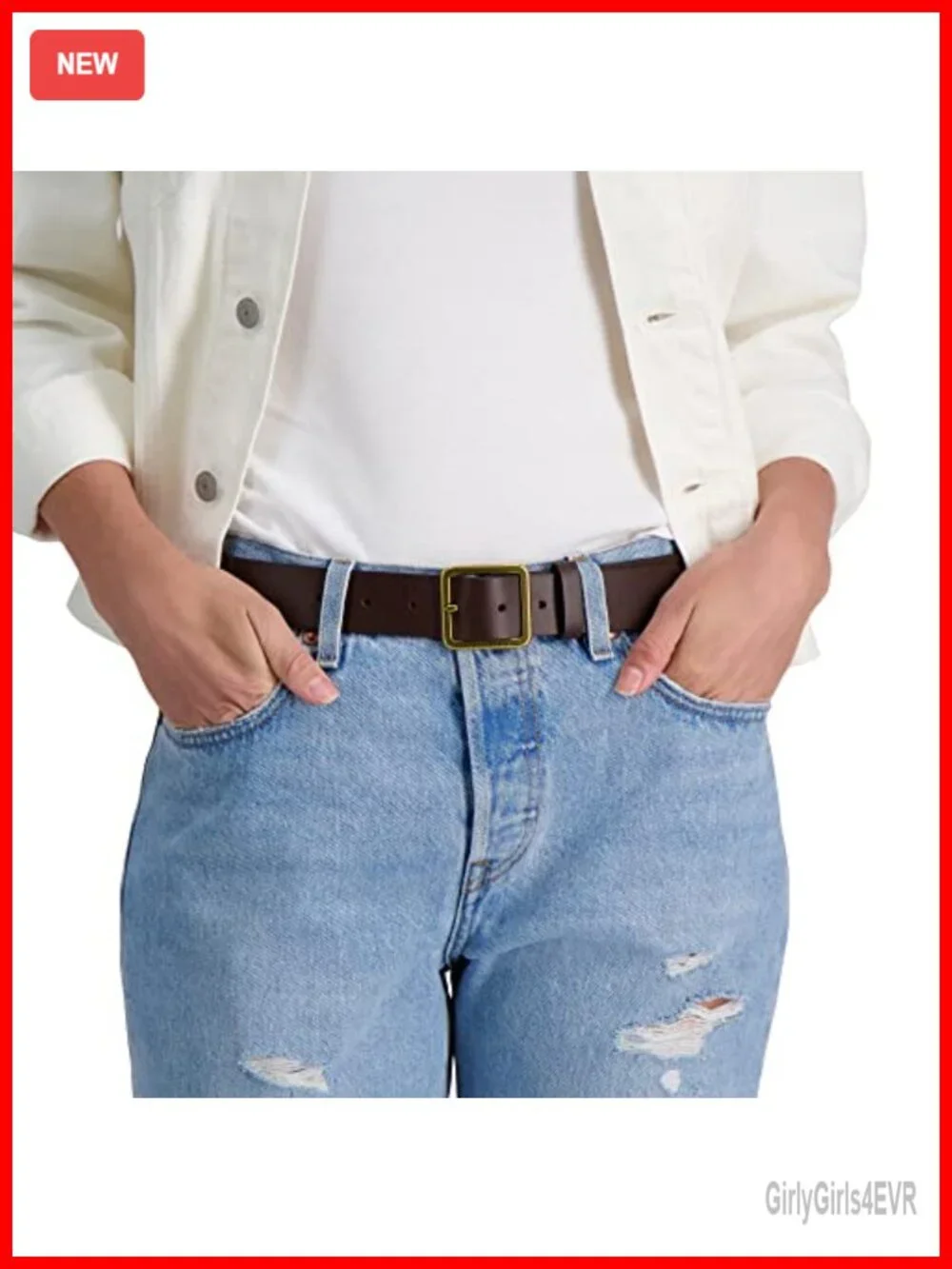 Genuine Leather Casual Belt with Square Buckle for Women - Denim & Dress Belt